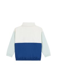 Giacca a vento color block con pannelli color avorio, azzurro chiaro e blu navy. Caratterizzata da un colletto alto e orlo ed elastici ai polsini per un look aderente.