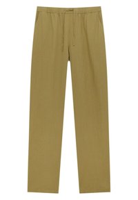 Kaki bukser med snor i taljen, lige ben design, sidelommer og et tekstureret stof. Enkle og funktionelle.