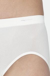 Slip da uomo bianco realizzati in un tessuto leggero e tessurizzato. Presentano un elastico in vita liscio con dettaglio del logo “mey EMOTION”.
