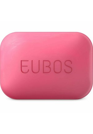 Rosa rechteckiger Seifenblock mit abgerundeten Kanten, in der Mitte mit dem Markennamen "EUBOS" geprägt.