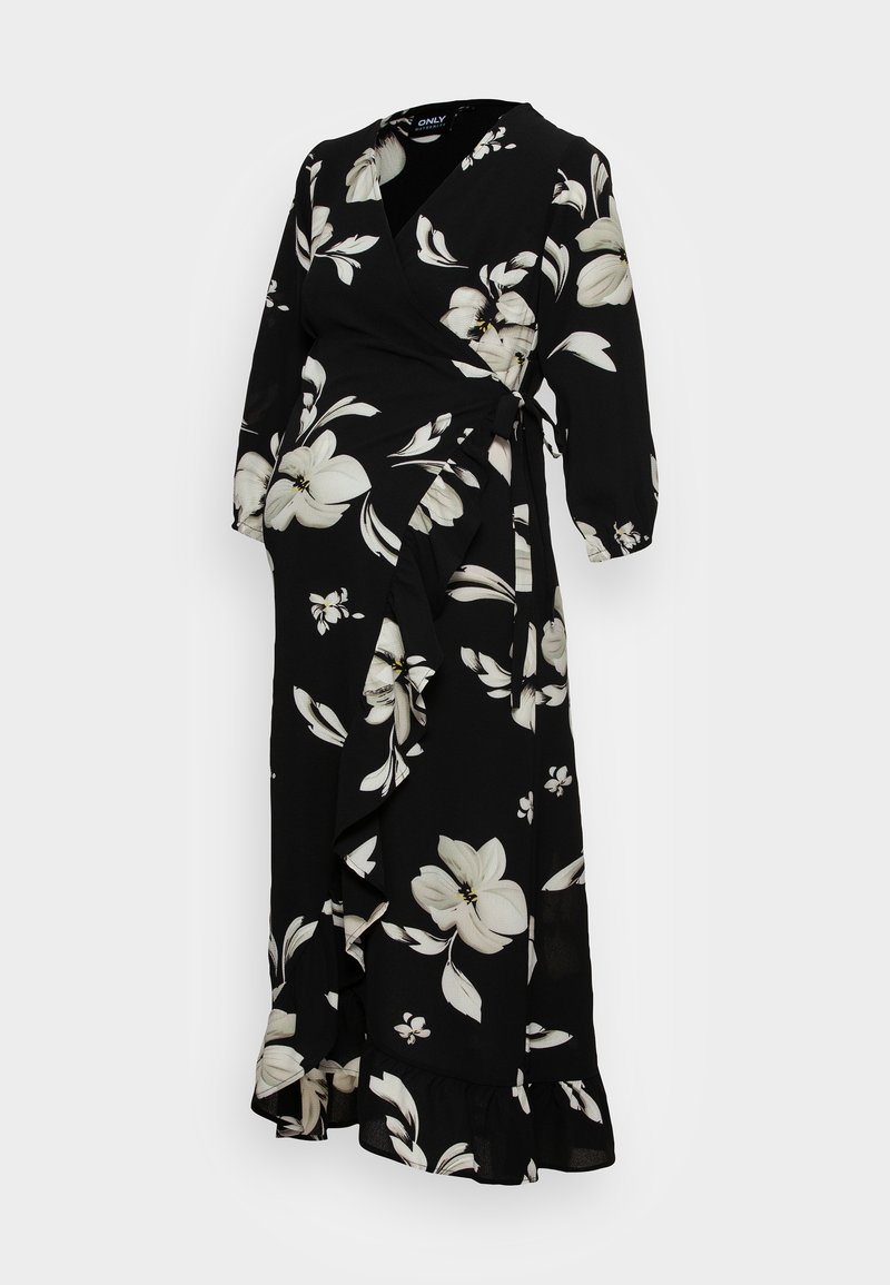 ONLY MATERNITY OLMLUXLEA WRAP CALF DRESS Vapaa ajan Mekko Black only-maternity-olmluxlea-wrap-calf-dress-vapaa-ajan-mekko-black
