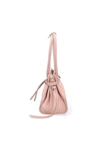 Borsa in pelle rosa con una finitura morbida e testurizzata. Caratterizzata da una parte superiore arricciata, manici allungati e dettagli in metallo dorato.