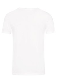 White short-sleeve T-shirt, crew neck, made of soft cotton. Smooth texture with no patterns or graphics, standard fit for casual wear.