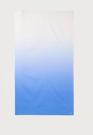 Rectangular fabric towel with a gradient design fading from white at top to blue at bottom, with a small "BOSS" logo in the corner.