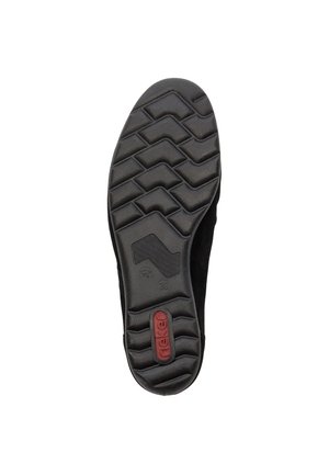 Svart skosula med ett texturerat greppmönster, med en röd logotyp och storleksmarkering. Designen betonar grepp och hållbarhet.