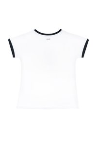 Biała koszulka z krótkim rękawem z czarnym wykończeniem na kołnierzu i rękawach, z małym logo „JOOP!” na górnej części pleców.