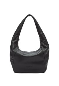 Borsa a spalla in pelle nera dallo stile hobo. Texture morbida, forma curva e chiusura con zip superiore. Presenta un dettaglio logo discreto.