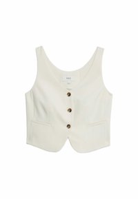 Ivory cropped vest met een ronde halslijn, voorzien van drie grote knopen aan de voorkant, twee zijzakken en een gladde, gestructureerde stof.