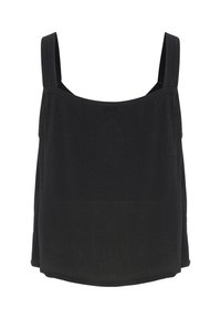 Schwarzes ärmelloses Top mit geradem Ausschnitt, aus leichtem Stoff, mit lockerer Passform und leicht auslaufendem Saum.
