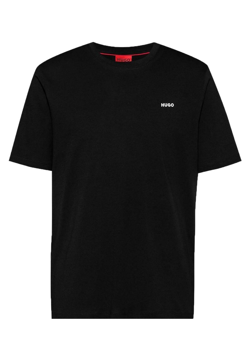 Sort bomulds t-shirt med korte ærmer og rund hals. Har et lille hvidt "HUGO" logo på brystet. Minimalistisk design.