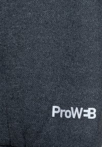 Tessuto grigio con un motivo a maglia testurizzato; presenta un logo bianco "ProW=B" in un carattere in grassetto nell'angolo in basso a destra.