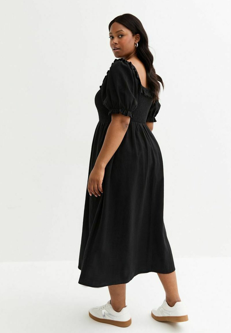 new look puff sleeve midi dress Yours Women's Plus Size Pink Polka Dot Tiered Dress Size 14