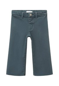 Temno sivi denim kratke hlače s ravnim krojem, sprednjimi žepi in kovinsko zaponko. Gladka tekstura in čista zasnova.