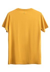 T-shirt giallo a maniche corte, realizzato in morbido cotone, con scollatura rotonda e un piccolo logo stampato vicino alla parte alta della schiena.