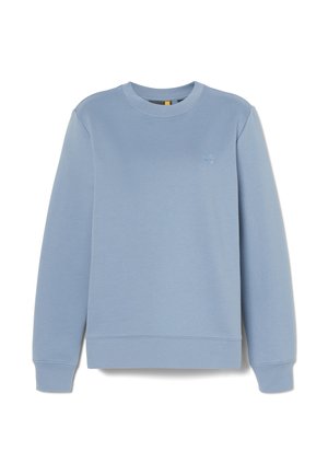 Helles blaues Sweatshirt aus weichem Stoff. Mit Rundhalsausschnitt, langen Ärmeln und einem kleinen gestickten Logo auf der Brust. Schlichtes Design.
