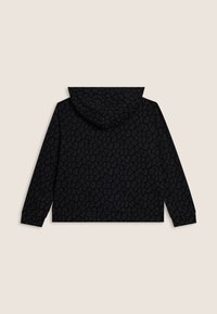 Hoodie noir avec un motif imprimé léopard texturé, poche kangourou et capuche à cordon. Tissu doux et poignets côtelés.