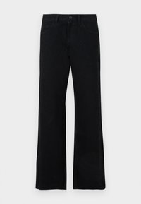 Μαύρα τζιν με φαρδύ καμπάνα, με ομαλή υφή, διαθέτουν κλείσιμο με κουμπί μπροστά, θηλιές για ζώνη και κλασικό σχεδιασμό με πέντε τσέπες.