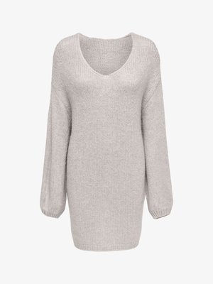 Ljusgrå oversize-tröja med bred V-ringning, långa ballongärmar och mjuk stickad textur. Lättvikts, avslappnad design som passar bra för lager-på-lager.