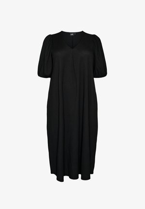 Zizzi, MIDIKLEID MIT V-AUSSCHNITT UND STRUKTUR - Vestito di maglina - schwarz