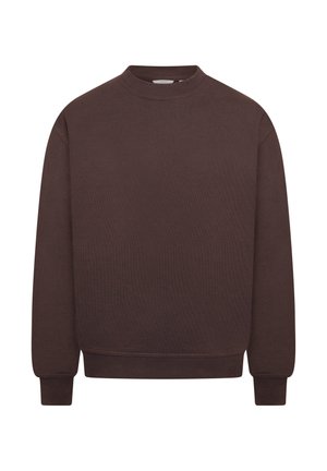 Brauner Sweatshirt mit Rundhalsausschnitt, langen Ärmeln und gerippten Bündchen und Saum. Hergestellt aus weichem, strukturiertem Stoff mit einer lockeren Passform.