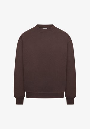 Brauner Sweatshirt mit Rundhalsausschnitt, langen Ärmeln und gerippten Bündchen und Saum. Hergestellt aus weichem, strukturiertem Stoff mit einer lockeren Passform.