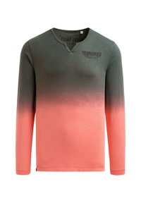 Long-sleeve men's shirt with a gradient from dark gray at the top to coral pink at the bottom, featuring "Camp David" text on the chest.