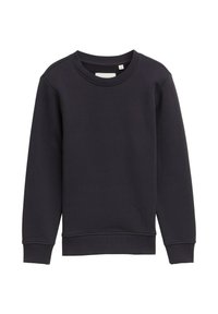 Donkergrijze crewneck sweatshirt gemaakt van gladde stof, met ribbels aan de mouwen en onderkant, met een eenvoudig en klassiek ontwerp.
