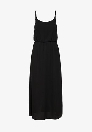 Robe maxi noire sans manches avec fines bretelles et taille élastique, dotée d'une jupe ample et fluide.