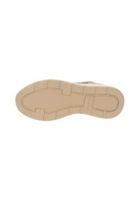 Sole di scarpa beige chiaro con un pattern di presa testurizzato e scanalature definite. Il materiale sembra simile alla gomma con una finitura liscia.