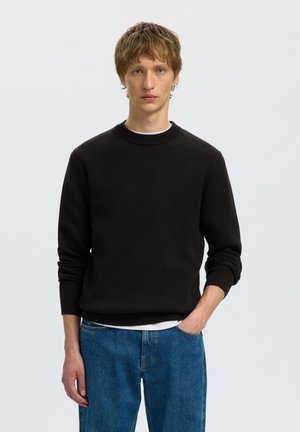 Selected, SLHDANE STRUCTURE CREW NECK - Svetrík - black