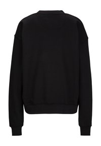 Zwarte sweatshirt met een ronde hals, verlaagde schouders, ribgebreide mouwen en boord. Glad textuur met een schone, minimalistische uitstraling.