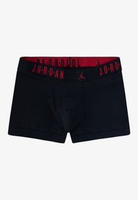 Black boxer briefs with a red elastic waistband featuring "JOARDAN" and a logo. Smooth texture and fitted design.
