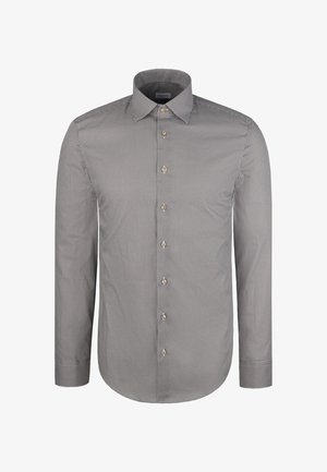 Overhemd met lange mouwen in zwart-wit geruit patroon, met een spreidkraag, knoopsluiting aan de voorkant en een afgeronde zoom. Heeft goudkleurige knopen.