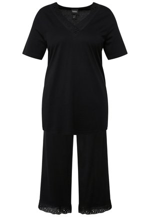 Ulla Popken LOCHSTICKEREI V-AUSSCHNITT HALBARM SET - Pyžamová sada - black