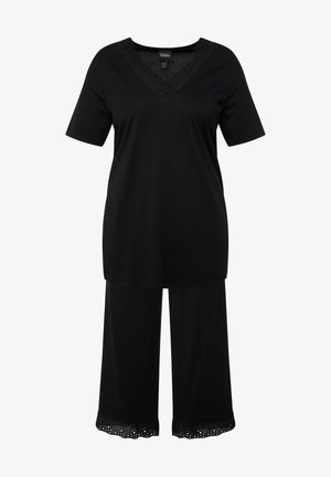 Ulla Popken LOCHSTICKEREI V-AUSSCHNITT HALBARM SET - Pigiama - black