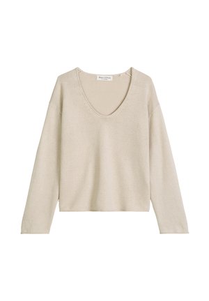 Maglione beige a maniche lunghe in maglia con scollo ampio a U e vestibilità comoda, etichettato Marc O'Polo.
