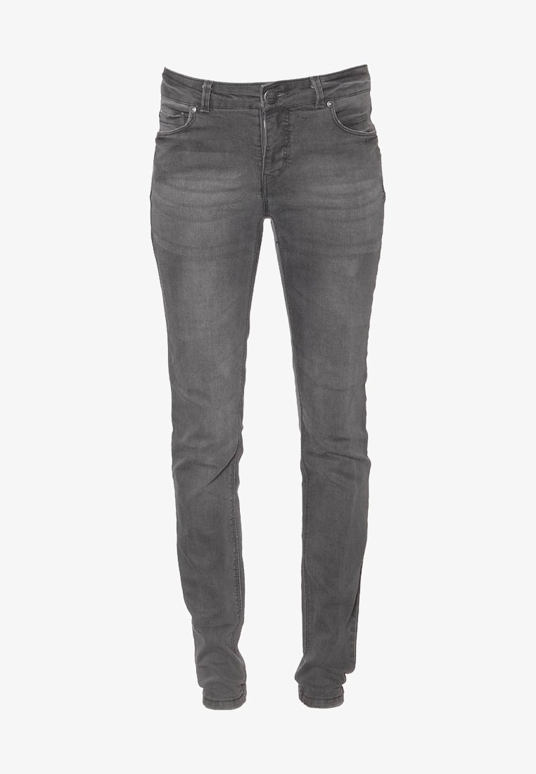 Grijze denim jeans met een slim fit, vijfzakkenontwerp, zilverkleurige hardware en subtiele vervaging. Voorzien van een klassieke knoop- en ritssluiting.