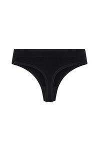 String noir en matière lisse, au design minimaliste, avec une ceinture large et des bords sans couture pour plus de confort et d'ajustement.