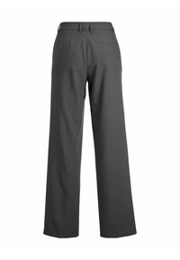 Grijze wollen blend broek met een wijd uitlopende pasvorm, voorzien van een zachte textuur, twee achterzakken en een vlakke voorkant met plooien.