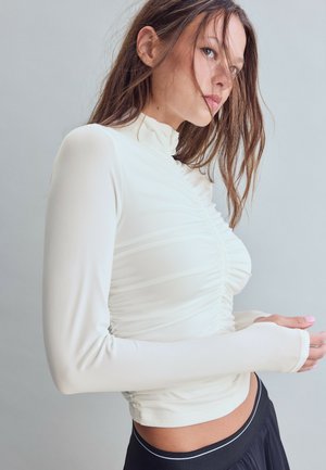 Stradivarius, FITTED GATHERED TOP WITH ZIP - T-shirt à manches longues - beige