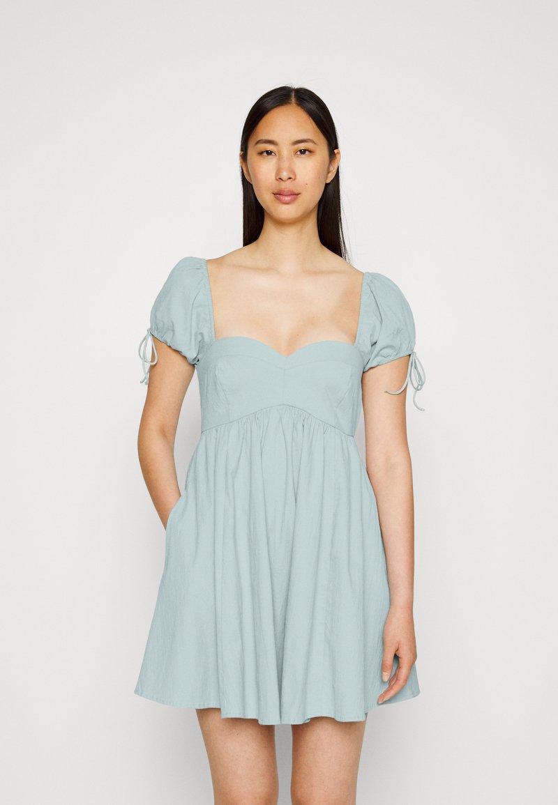 Abercrombie & Fitch PUFF TIE SLEEVE BABYDOLL MINI Day dress blue