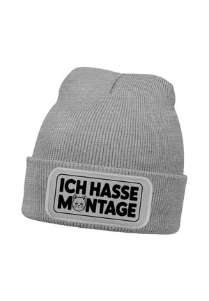 MIT PATCH  MIT SPRUCH AUFDRUCK LUSTIG - Beanie - katze grau