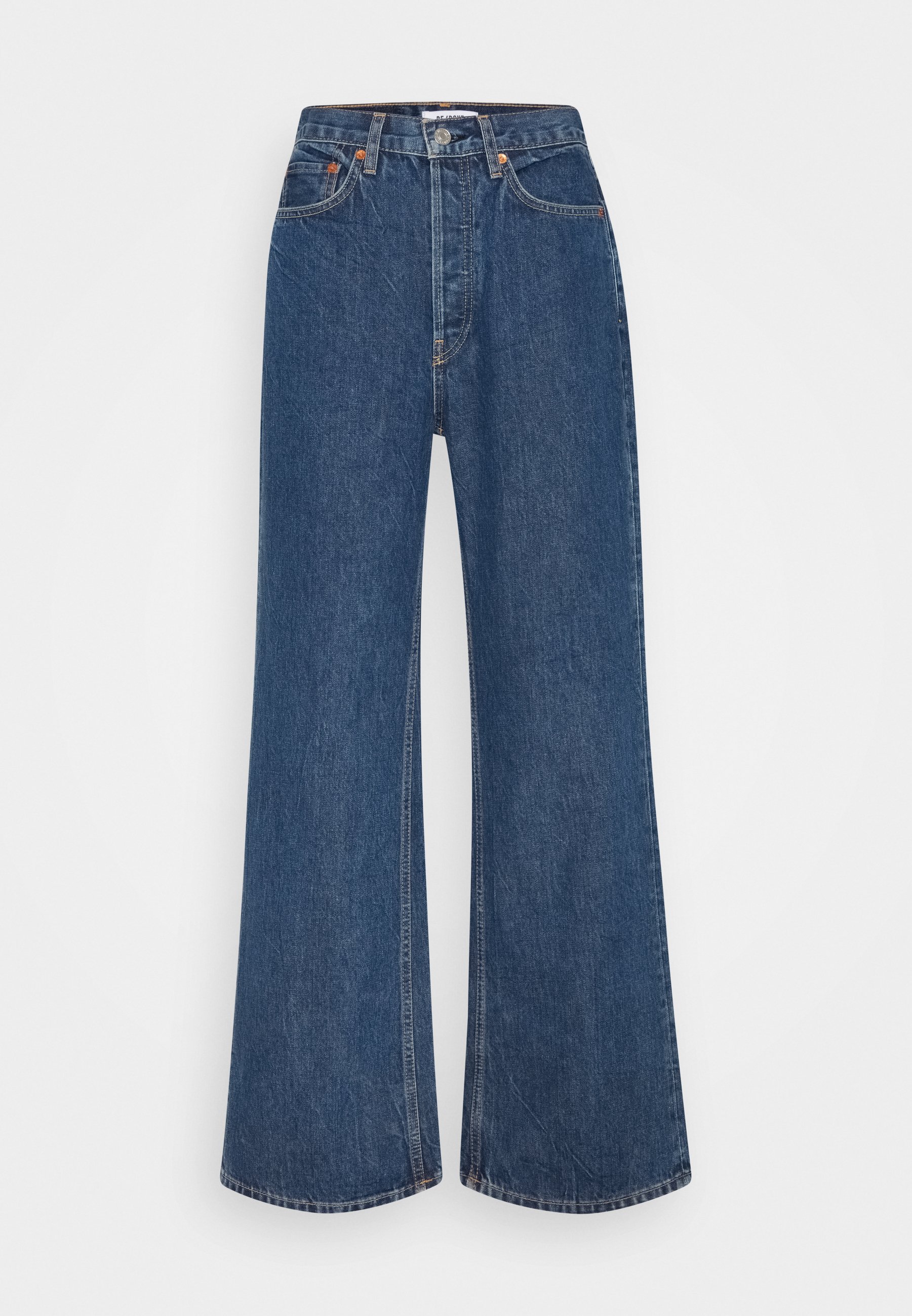 RE/DONE 70s Ultra High Rise Wide Leg Flared Jeans Rustic Indigo, Women's, Size: 24, Dark-blue Denim