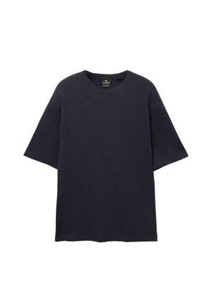 PULL&BEAR SHORT SLEEVE TEXTURED WEAVE - T-shirt - bas - dark blue