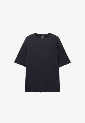 PULL&BEAR SHORT SLEEVE TEXTURED WEAVE - Basic póló - dark blue