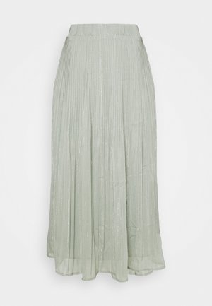 Gonna midi plissettata in verde tenue con finitura scintillante. Vita elastica e tessuto fluido offrono leggerezza e movimento.