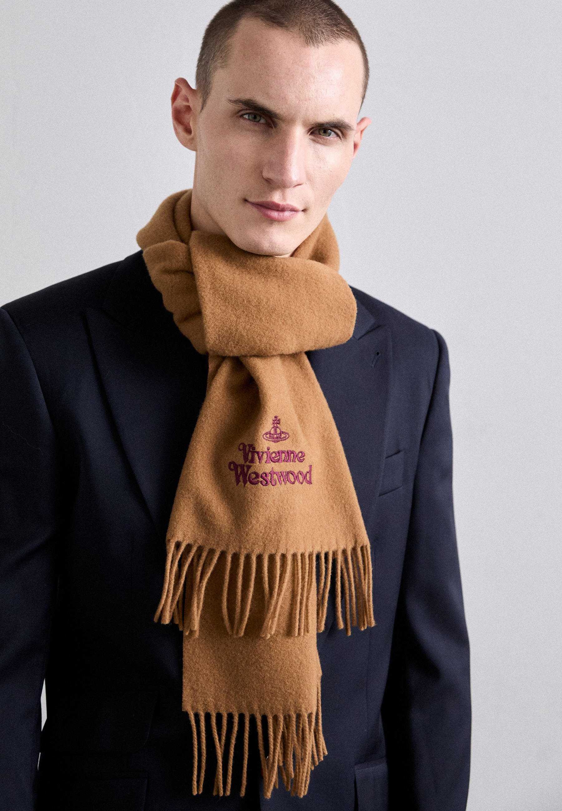 【Vivienne Westwood】 (W) Double Logo Scarf Off White Brown Vivienne Westwood Double Logo Scarf Off-White – Blank Room