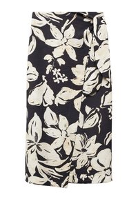 Gonna nera a portafoglio con grande motivo floreale bianco, caratterizzata da una chiusura con lacci e un tessuto testurizzato per maggiore profondità.