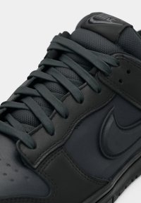 Crne kožne tenisice s teksturiranim sivoj tkanini, okruglim vezicama, perforiranim prstima i uzdignutom Nike logotipom na jeziku.