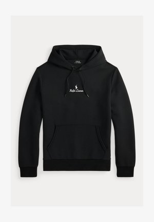 Černá mikina s kapucí vyrobená z bavlněné směsi, s přední kapsou, žebrovanými manžetami a vyšitým logem "Ralph Lauren".